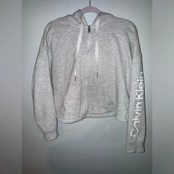 Calvin Klein performance Heather grey zip up hoodie with‎ white strings size xl - Picture 1 of 7